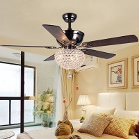 LuxureFan Modern Crystal Ceiling Fan Lihgt with 5 Premium Reverse Wood Leaves and Elegant Crystal Lampshade Pull Chain Decoration for Home Dining Room Restaurant of Mahogany (52Inch) - B075R6NQ75